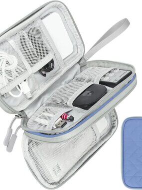 FYY Travel Cable Organizer Pouch, Double Layer, Blue, NWOT
